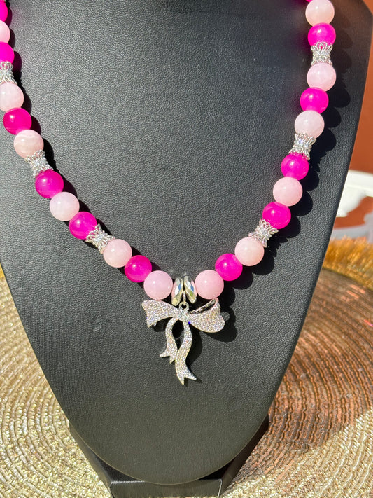 Pink Natural & Fuchsia Jade Necklace