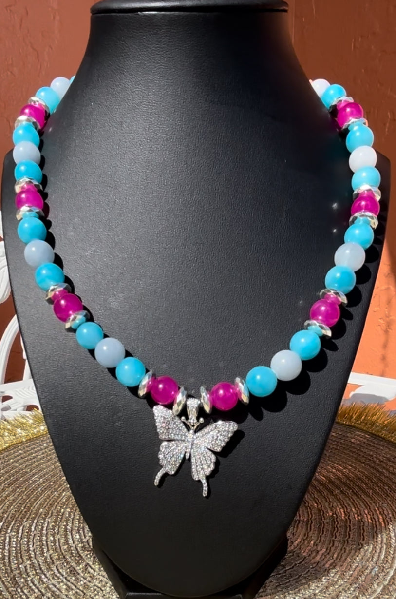 Fuchsia & Turquoise Jade Necklace