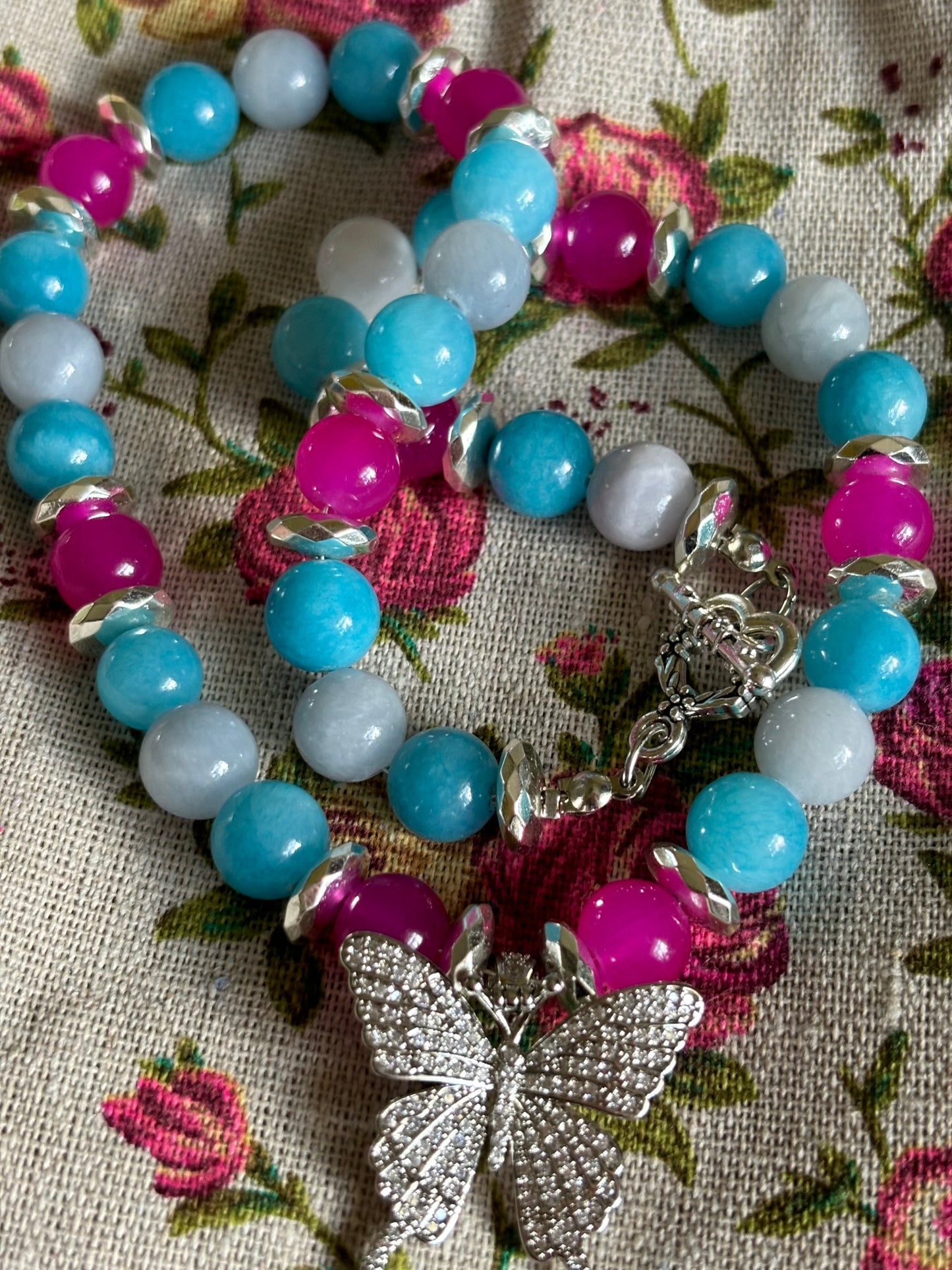 Fuchsia & Turquoise Jade Necklace