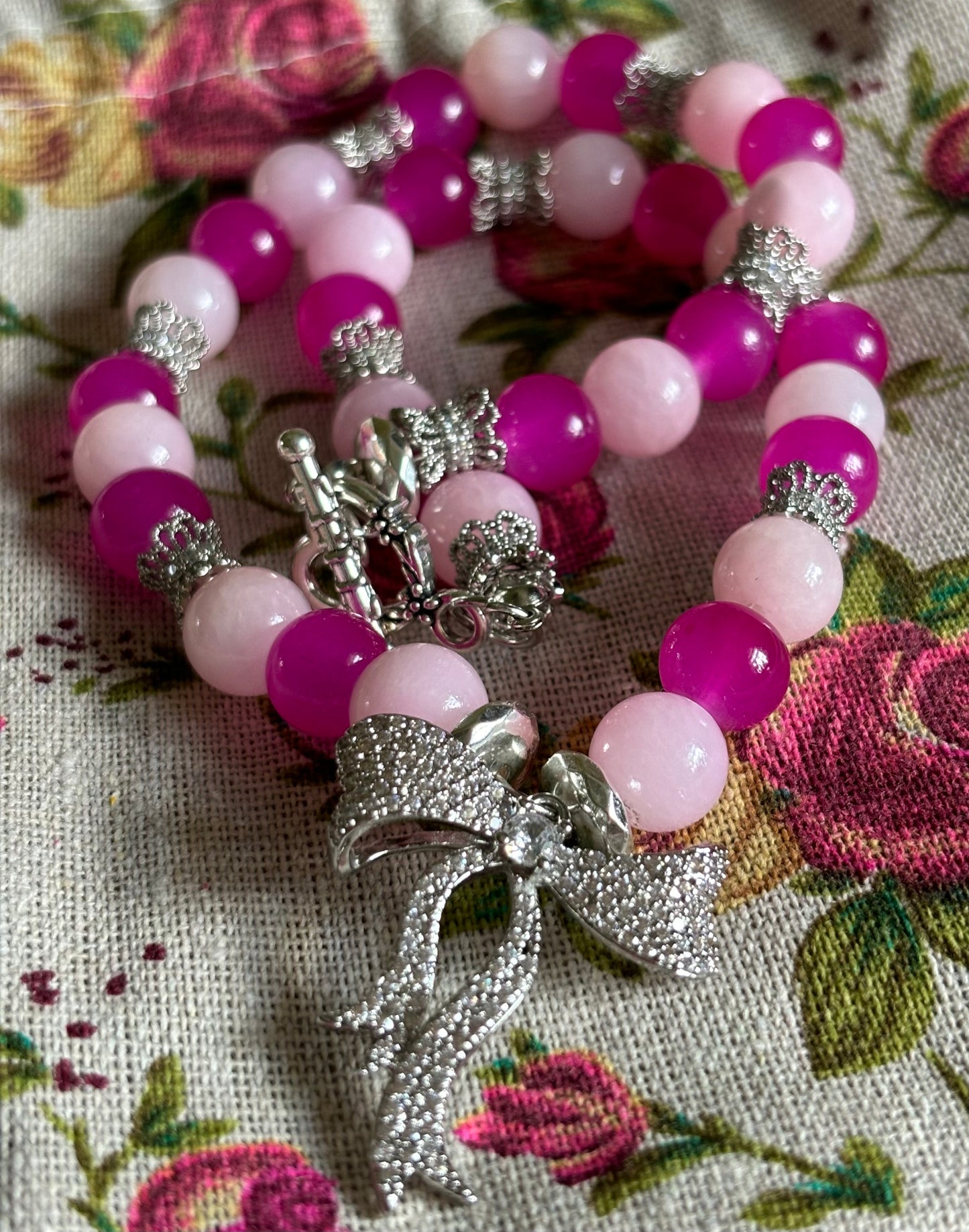 Pink Natural & Fuchsia Jade Necklace