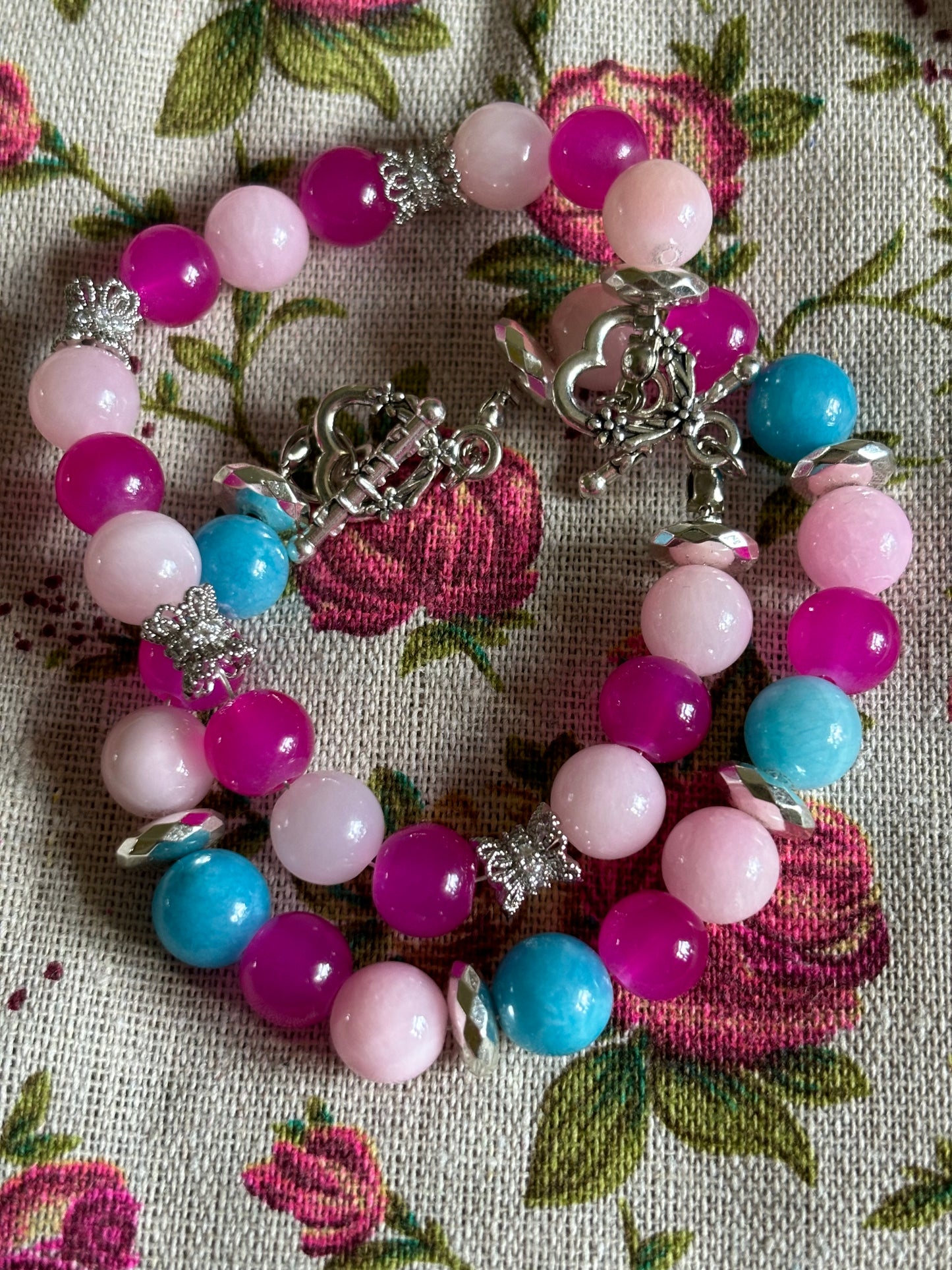 Pink Natural & Fuchsia Jade Bracelet