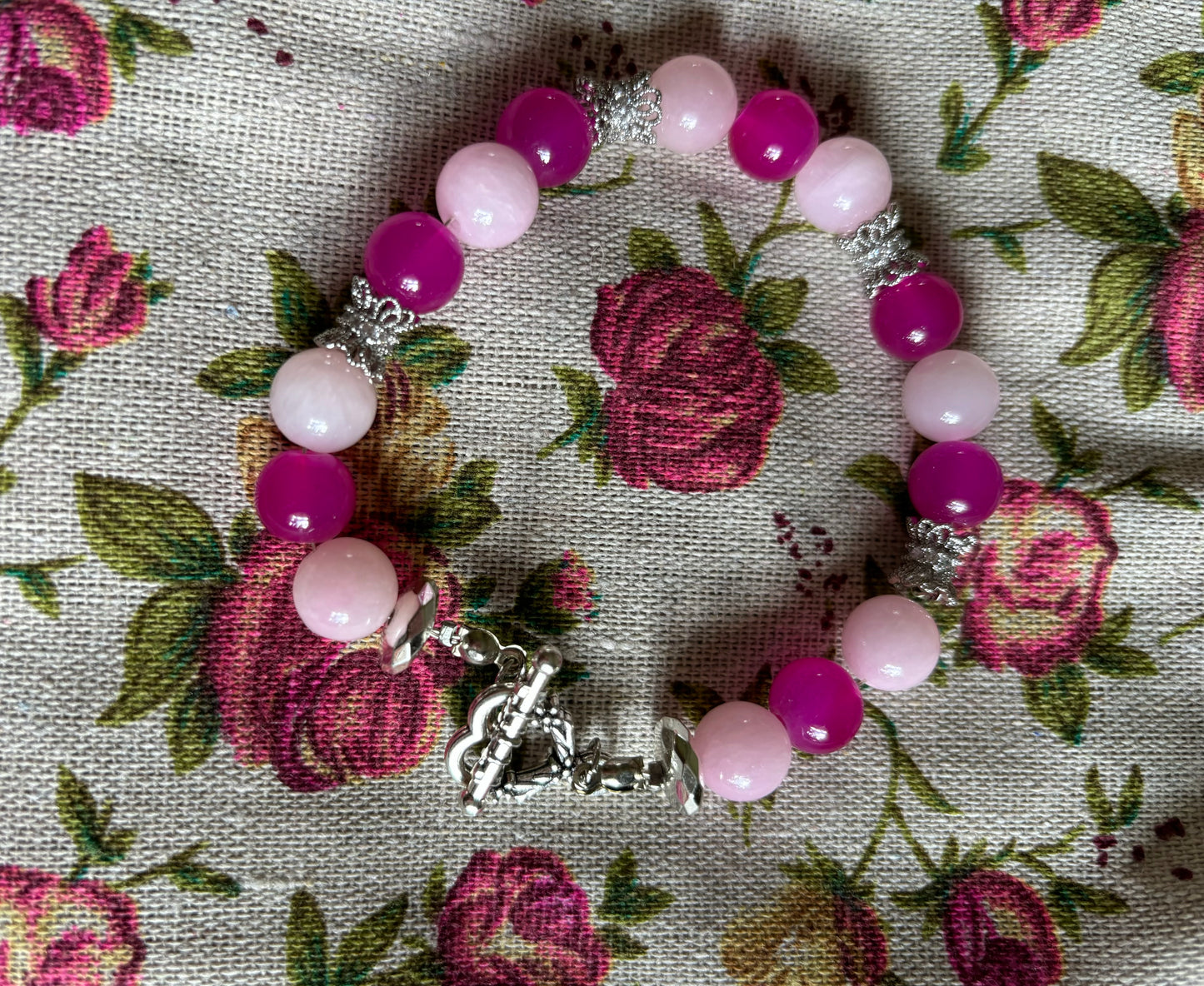 Pink Natural & Fuchsia Jade Bracelet