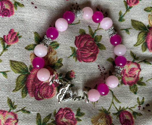 Pink Natural & Fuchsia Jade Bracelet