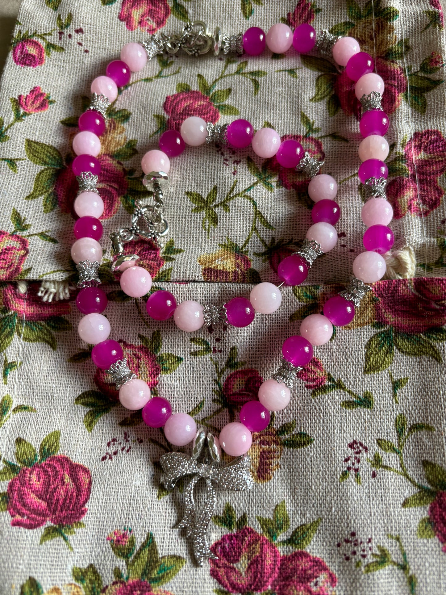 Pink Natural & Fuchsia Jade Bracelet