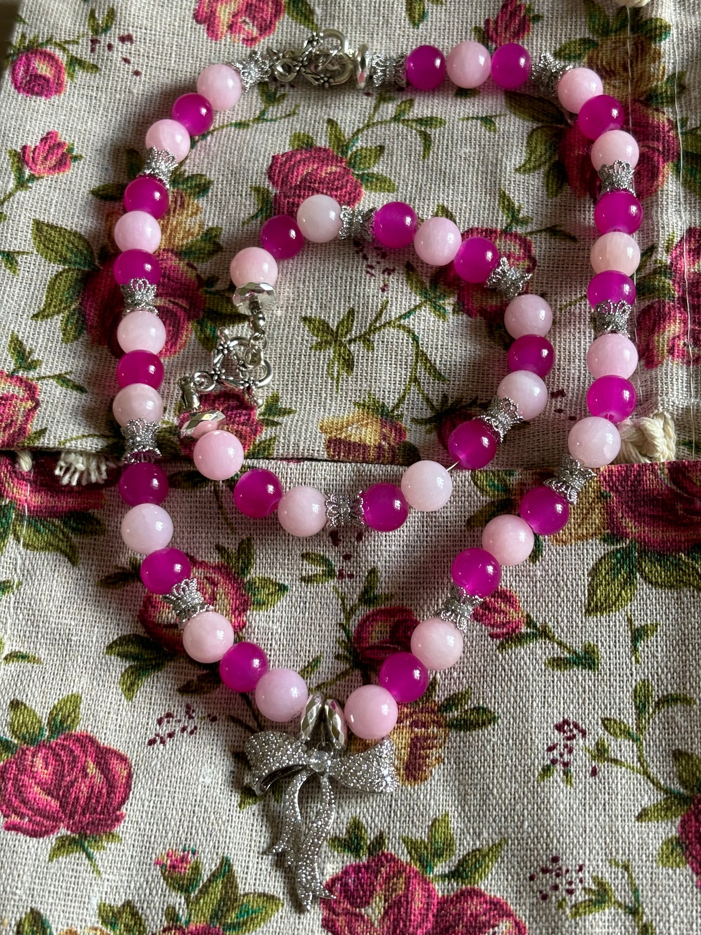 Pink Natural & Fuchsia Jade Bracelet