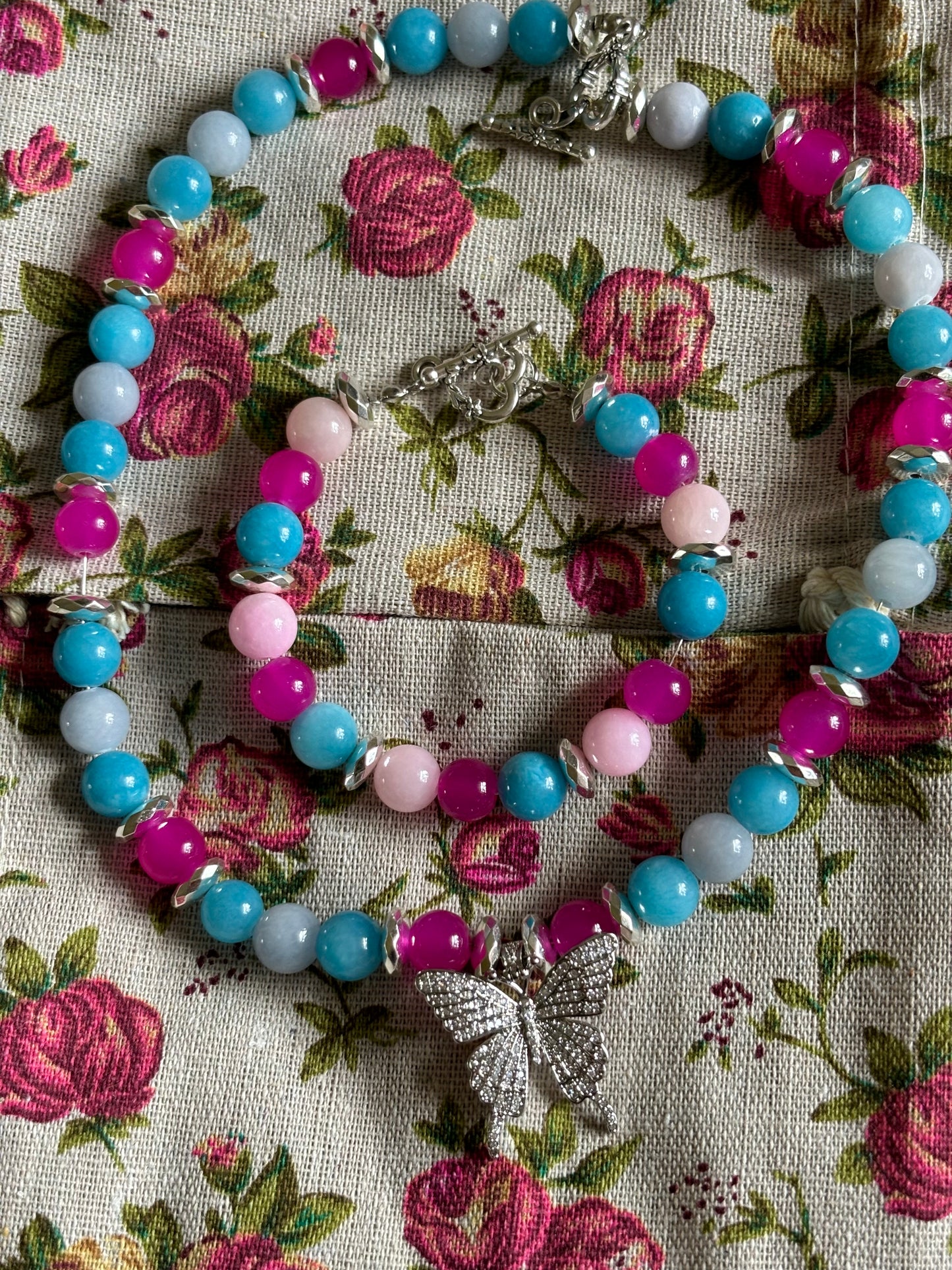 Fuchsia & Turquoise Jade Necklace